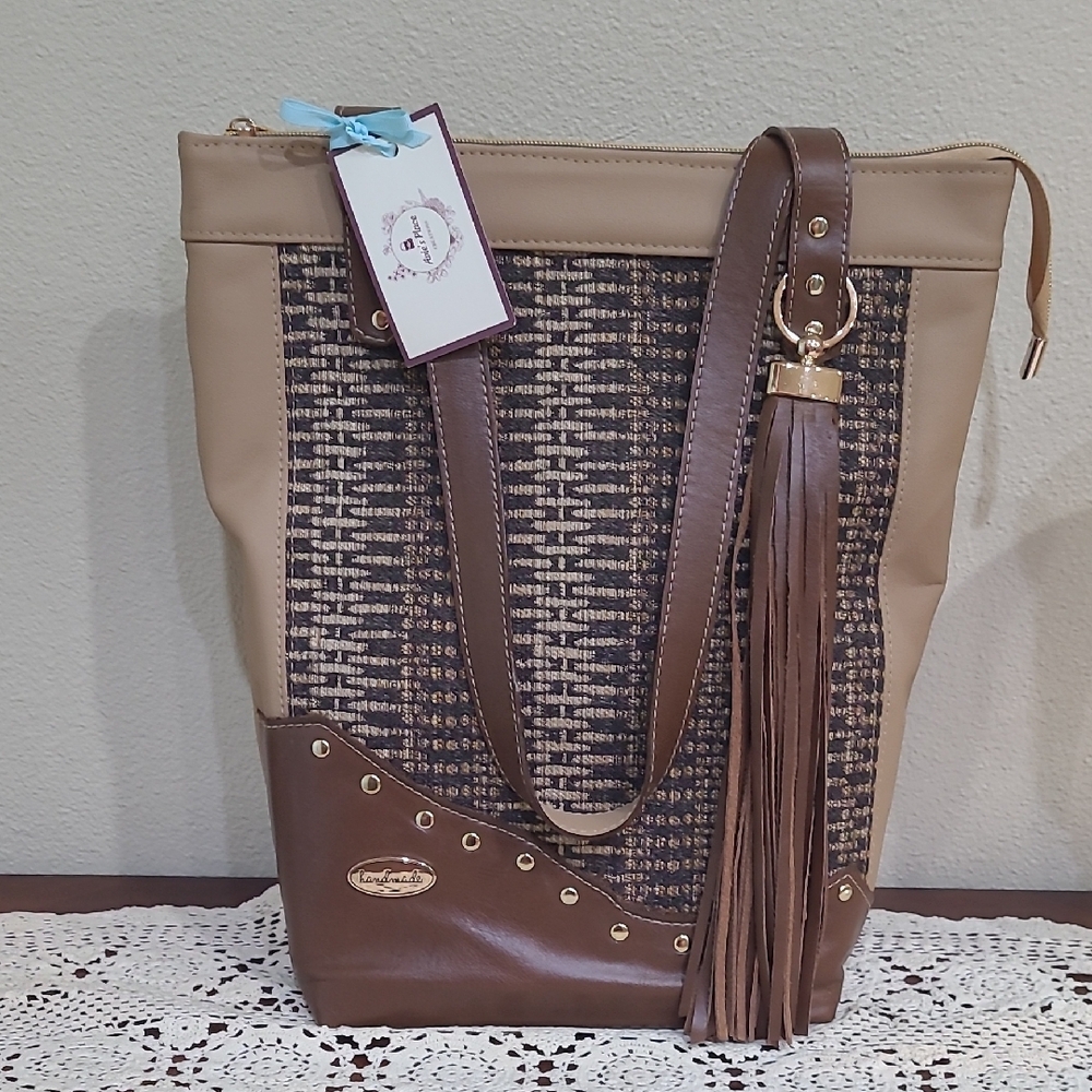 Handcrafted Brown and Tan Tote Bag